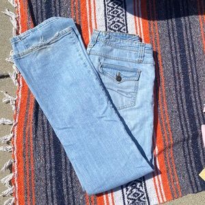 Blue light wash bootcut jeans